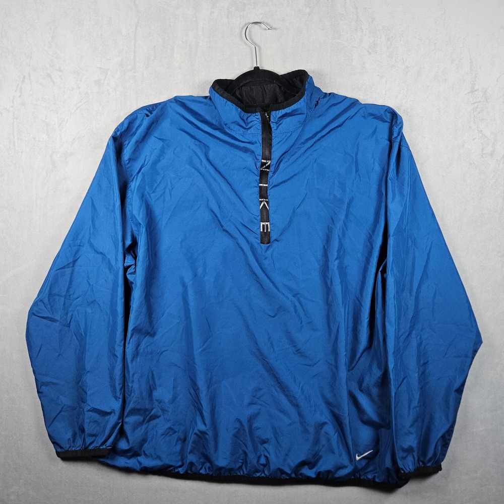 Vintage Nike Windbreaker Jacket Mens XXL Blue 1/4 Zip Pullover Pockets Logo Y2K
